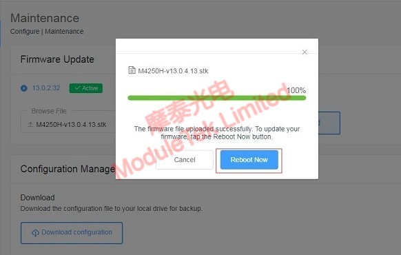 Reboot the switch after the system upload is completed