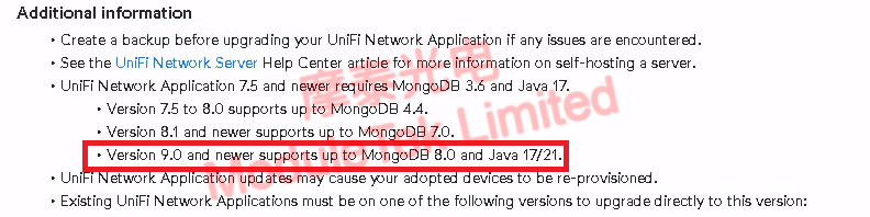 Unifi控制器軟件需求